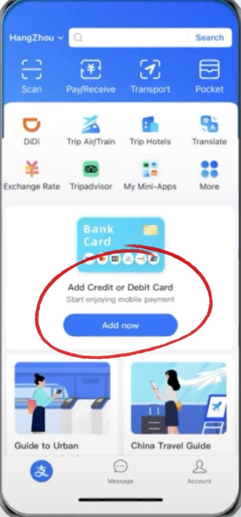 Add bank card to Alipay
